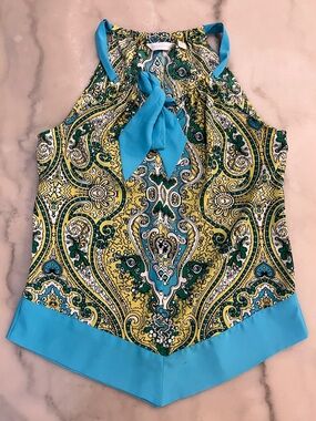 New York & Company Yellow Paisley Halter Camisole with Turquoise Accents